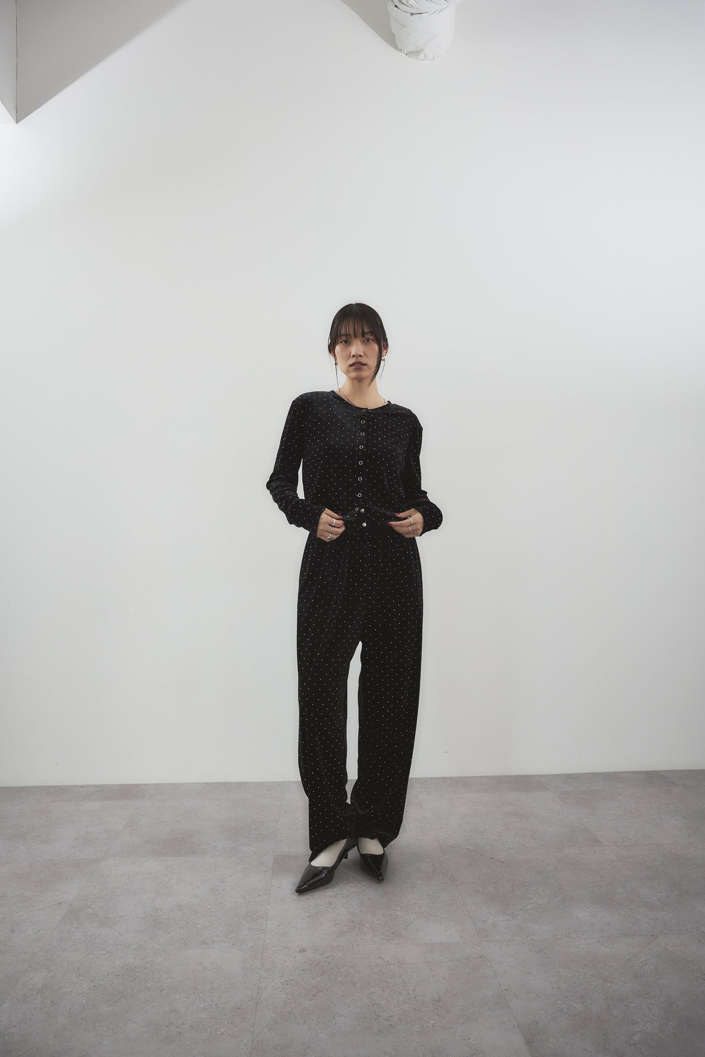 Shiny dot velour cardigan