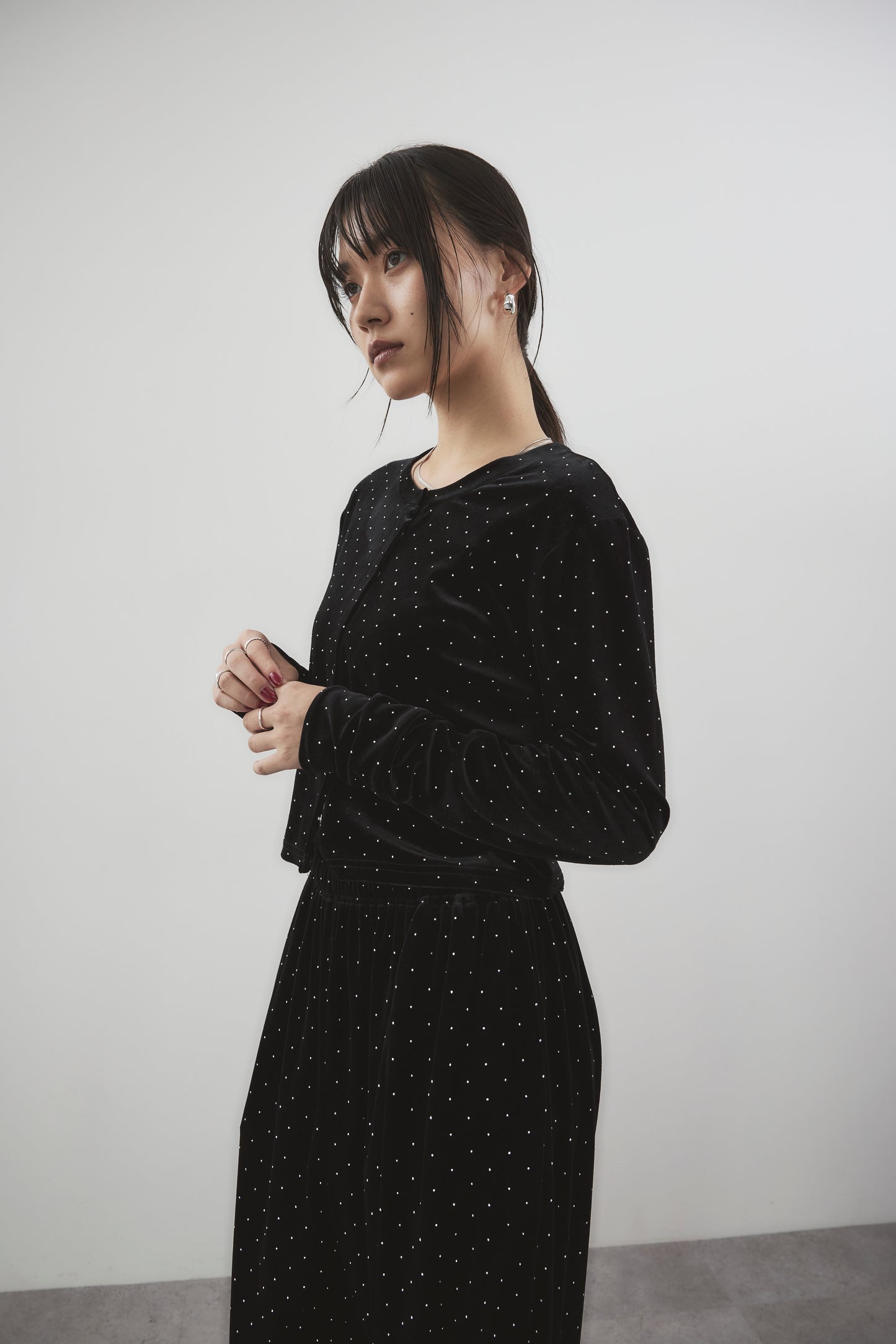 Shiny dot velour cardigan