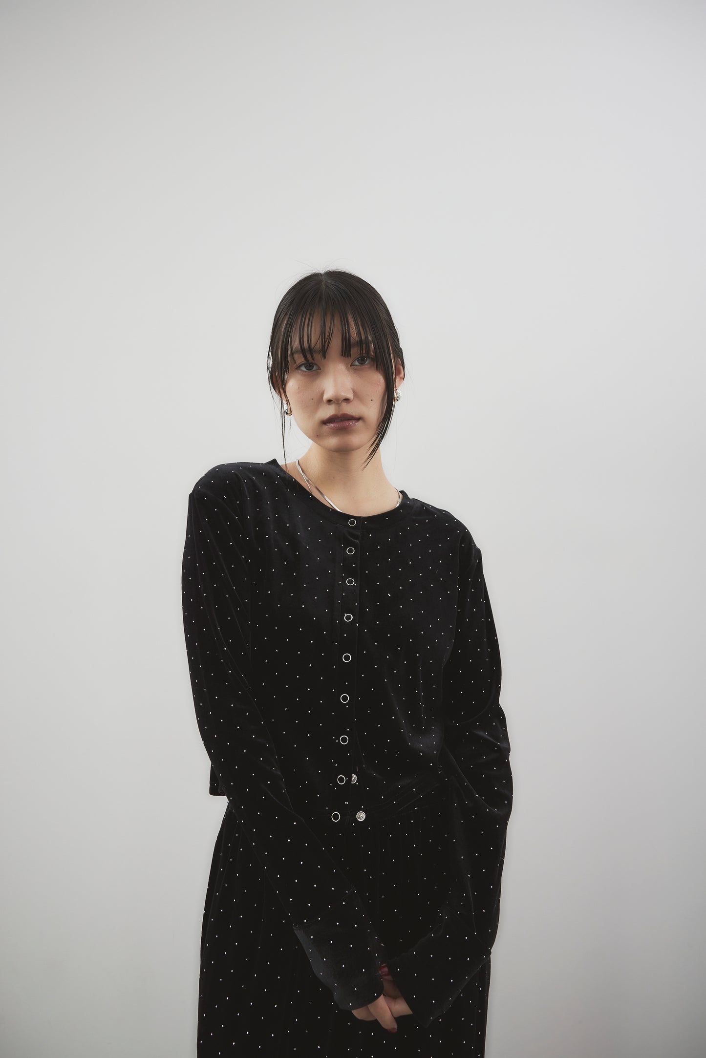 Shiny dot velour cardigan