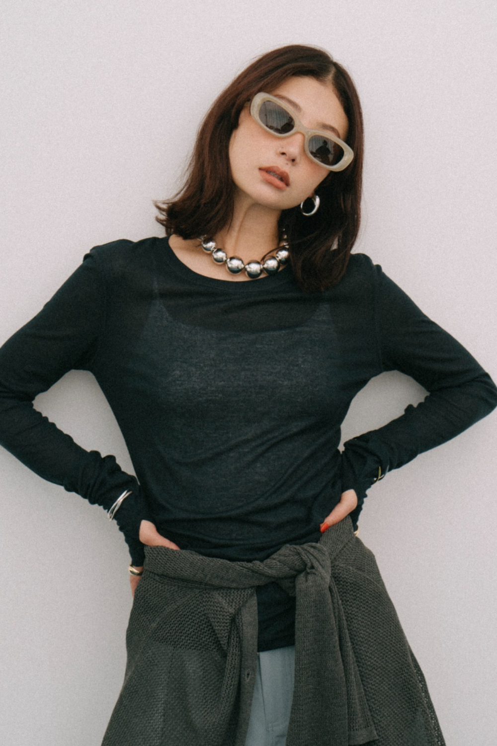 Sheer long sleeve tee