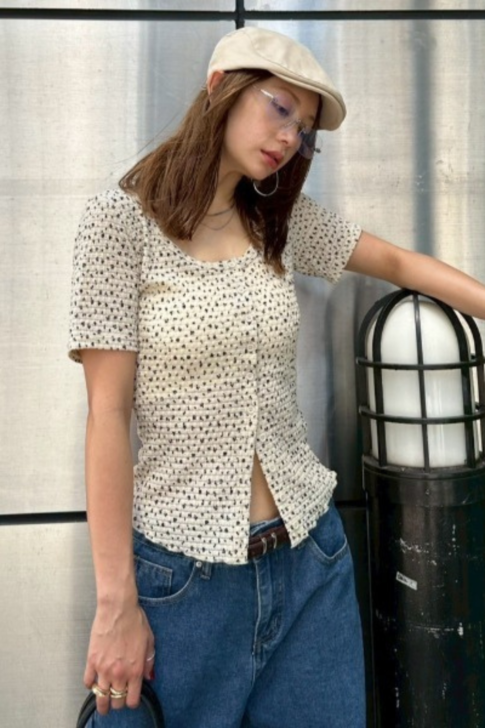 Flower front button TEE