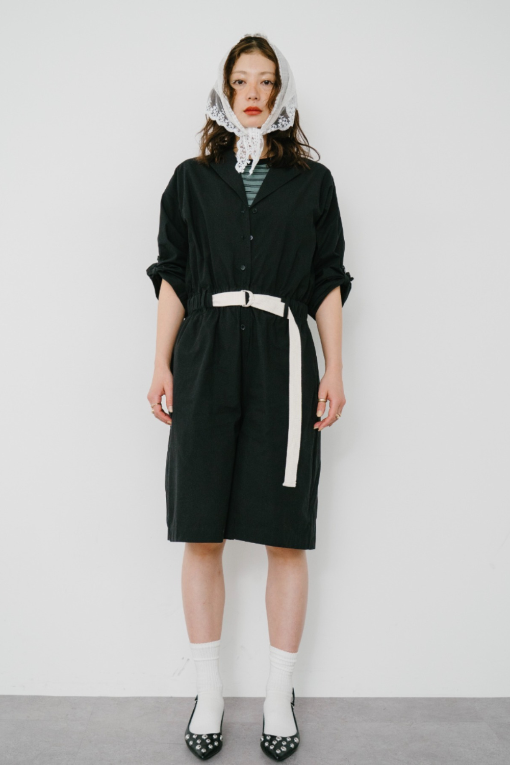 Open collar short all in one