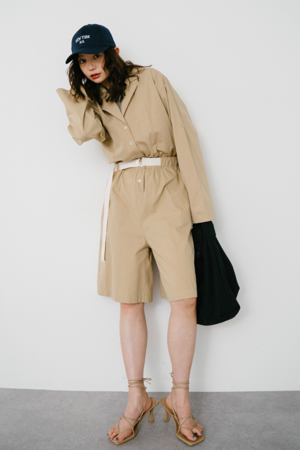 Open collar short all in one