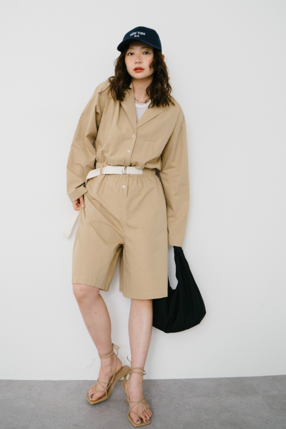 Open collar short all in one