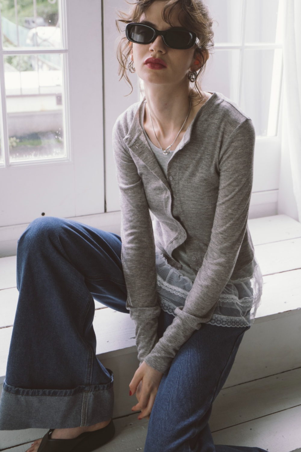 Sheer rib cardigan