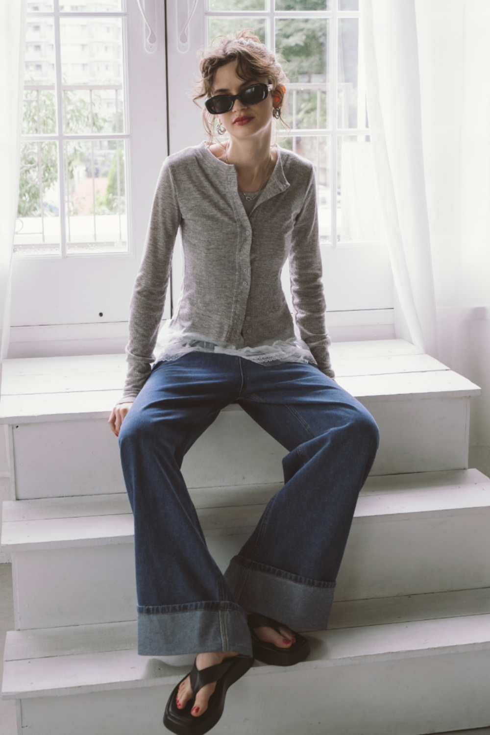 Sheer rib cardigan