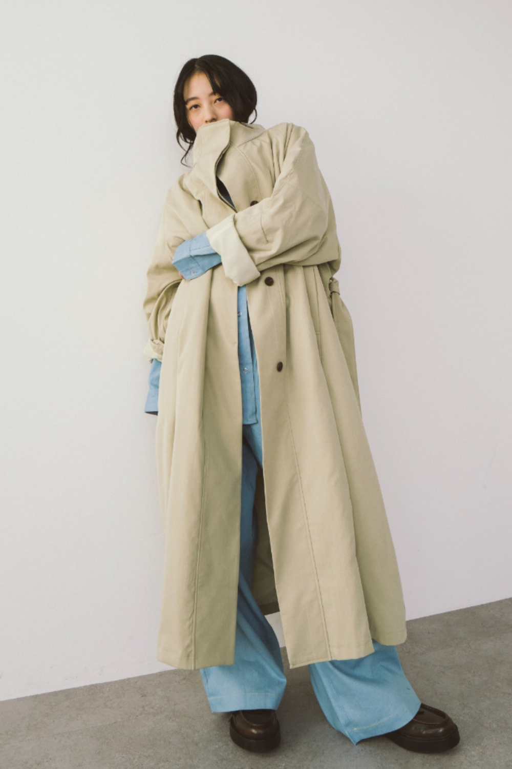Stand collar long coat