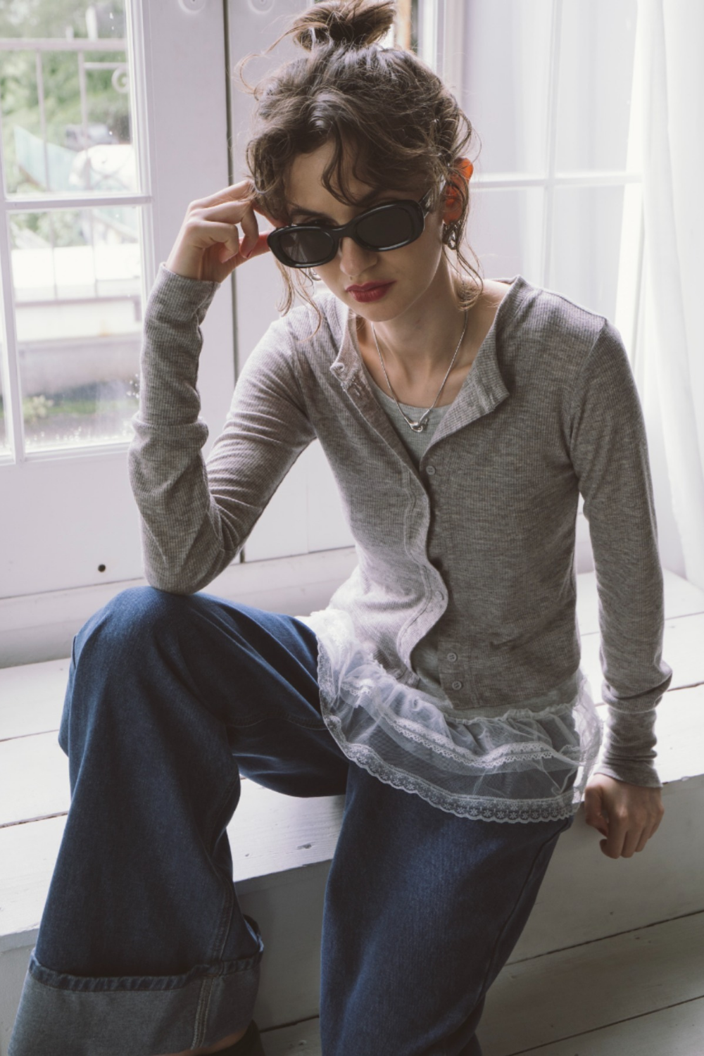 Sheer rib cardigan