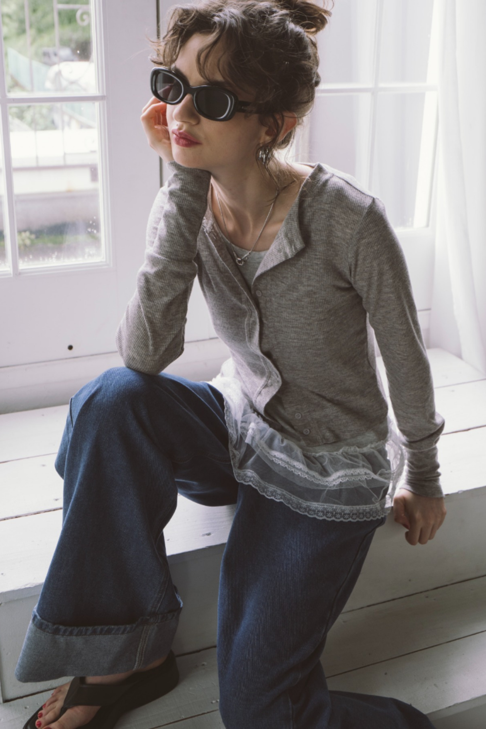 Sheer rib cardigan