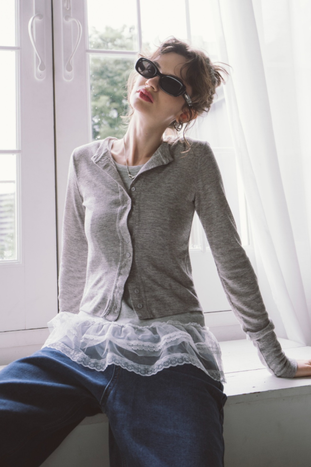 Sheer rib cardigan