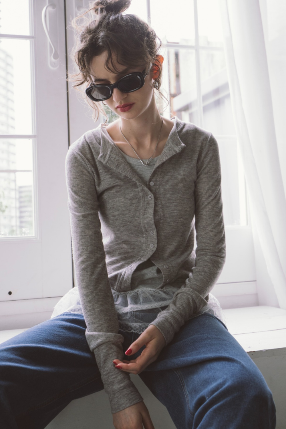 Sheer rib cardigan