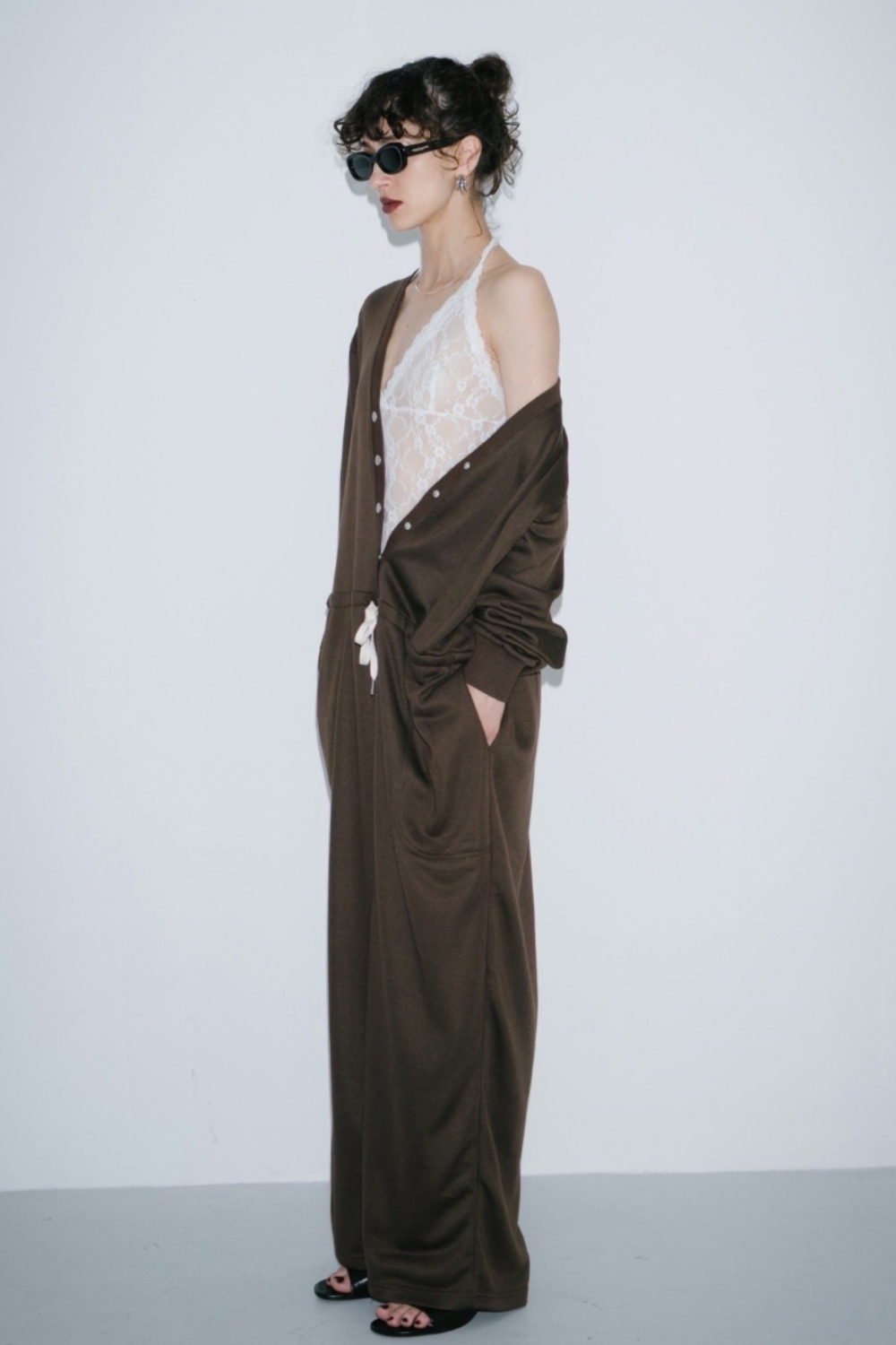 V-neck sweatshirt jumpsuit