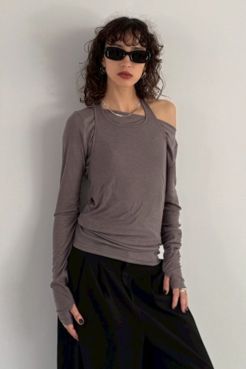 Halter layered sheer long T-Shirt