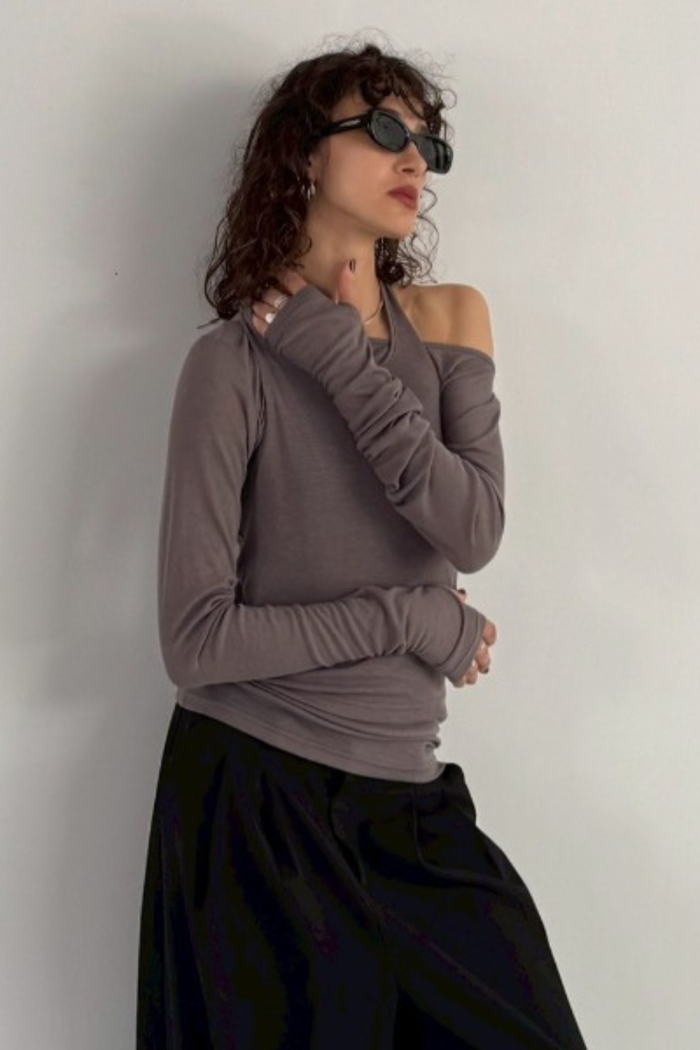 Halter layered sheer long T-Shirt