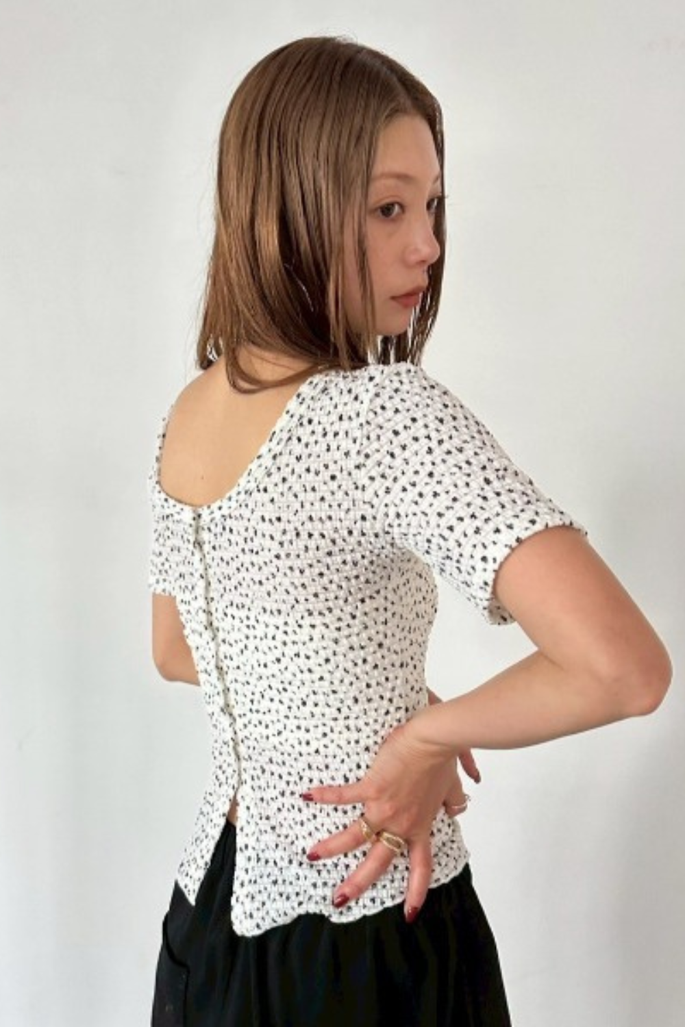Flower front button TEE