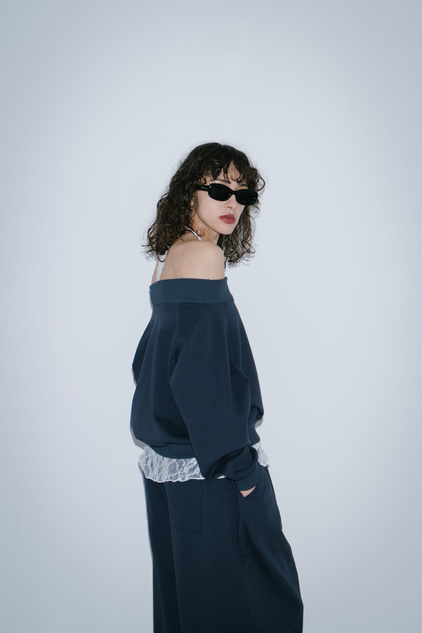 Sweatshirt-touch off-shoulder tops
