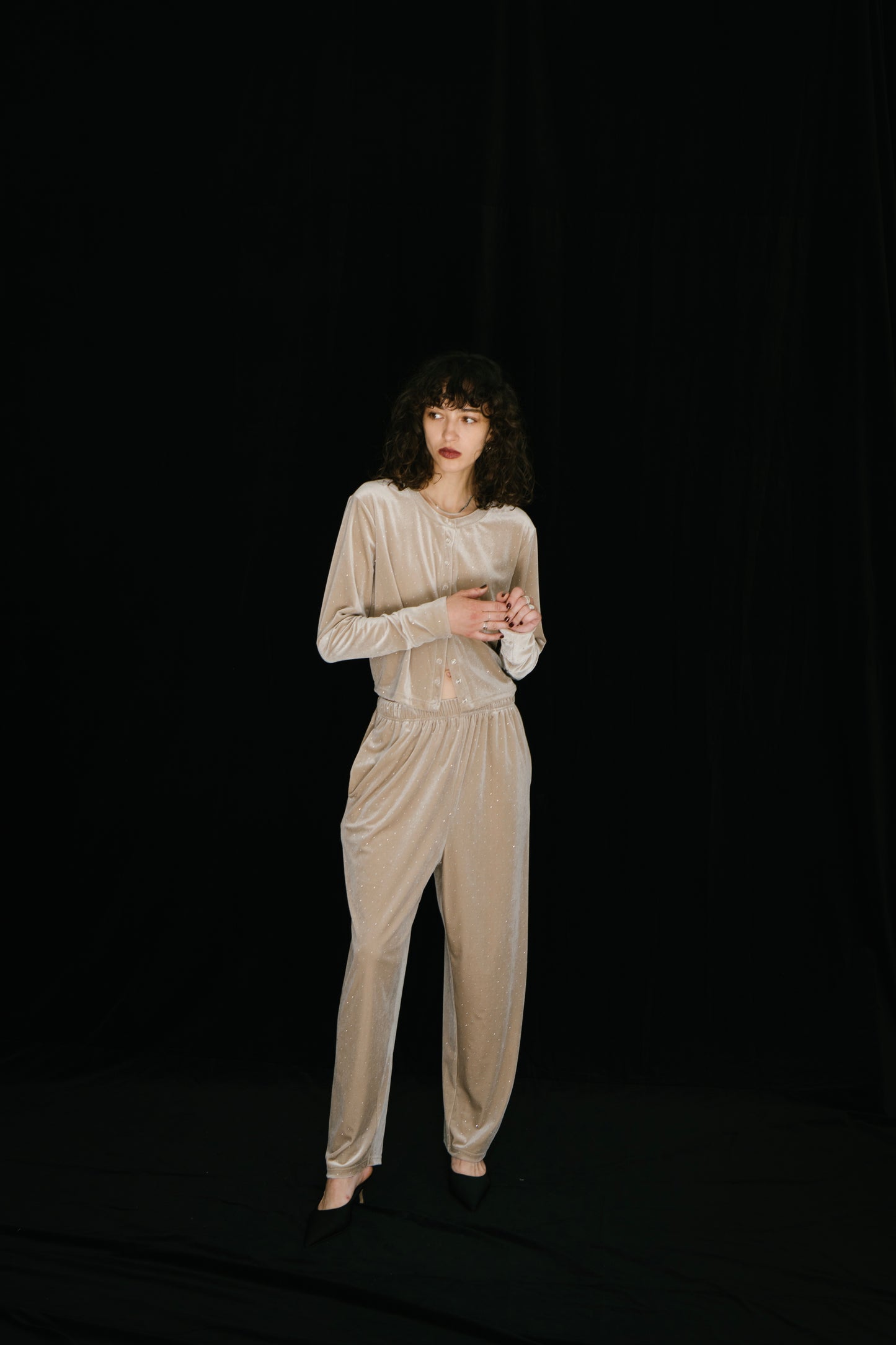 Shiny dot velour pants