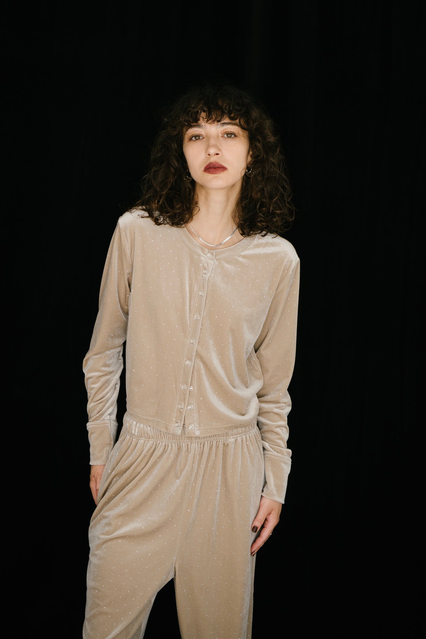 Shiny dot velour cardigan