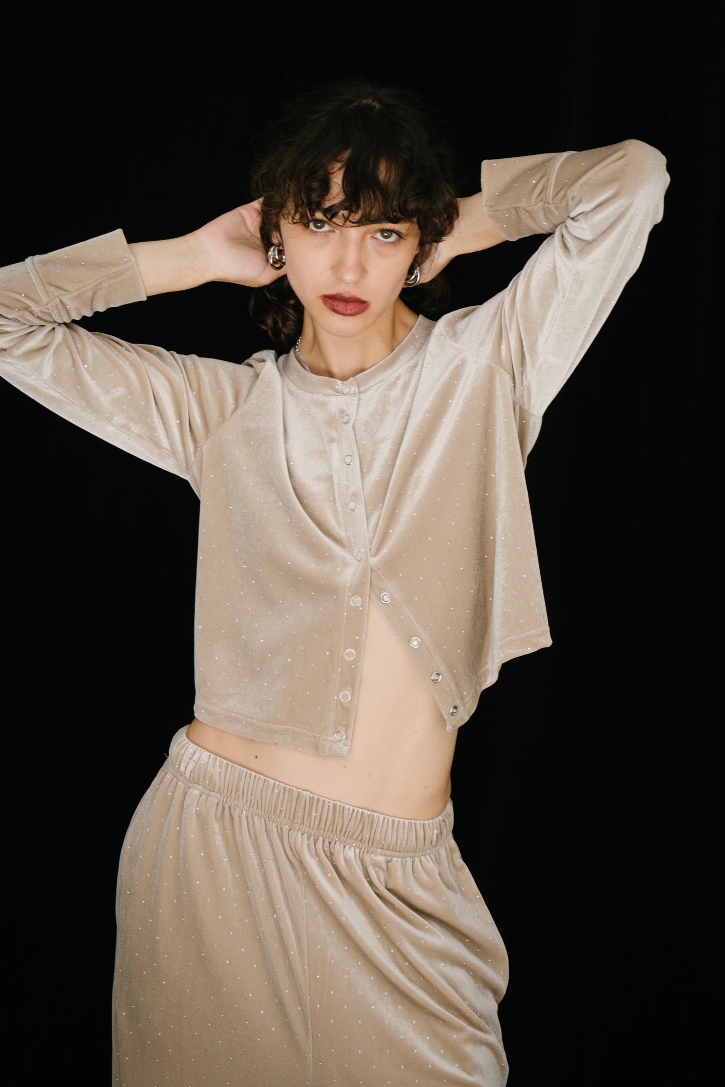 Shiny dot velour cardigan