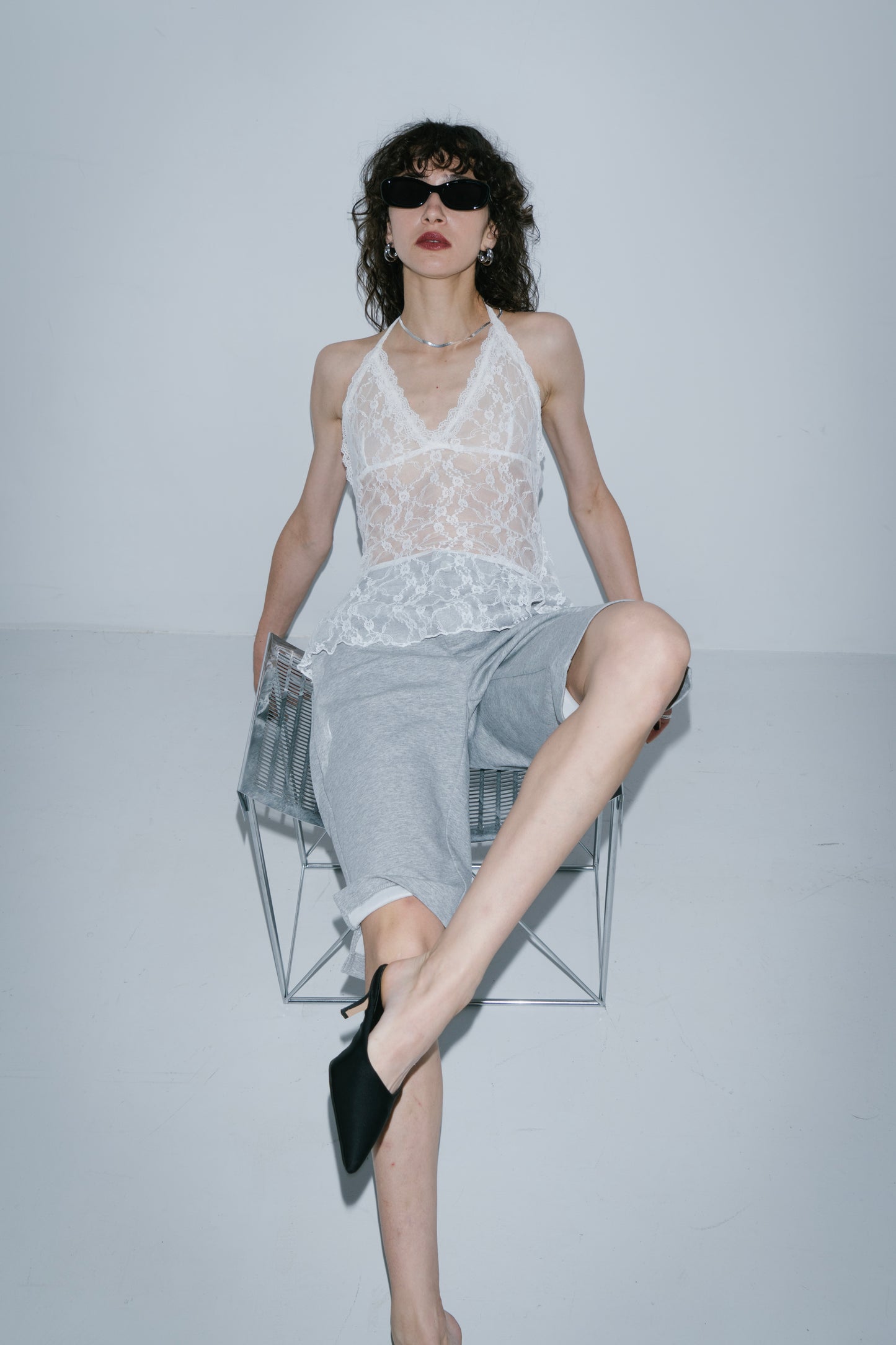 Halter neck lace top