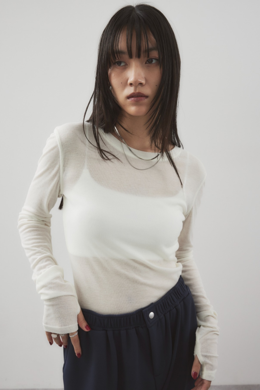 Sheer long sleeve tee