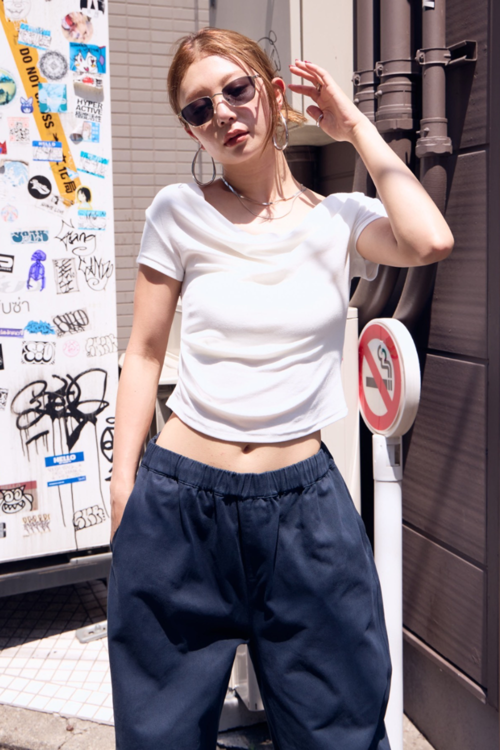Draped off-shoulder TEE