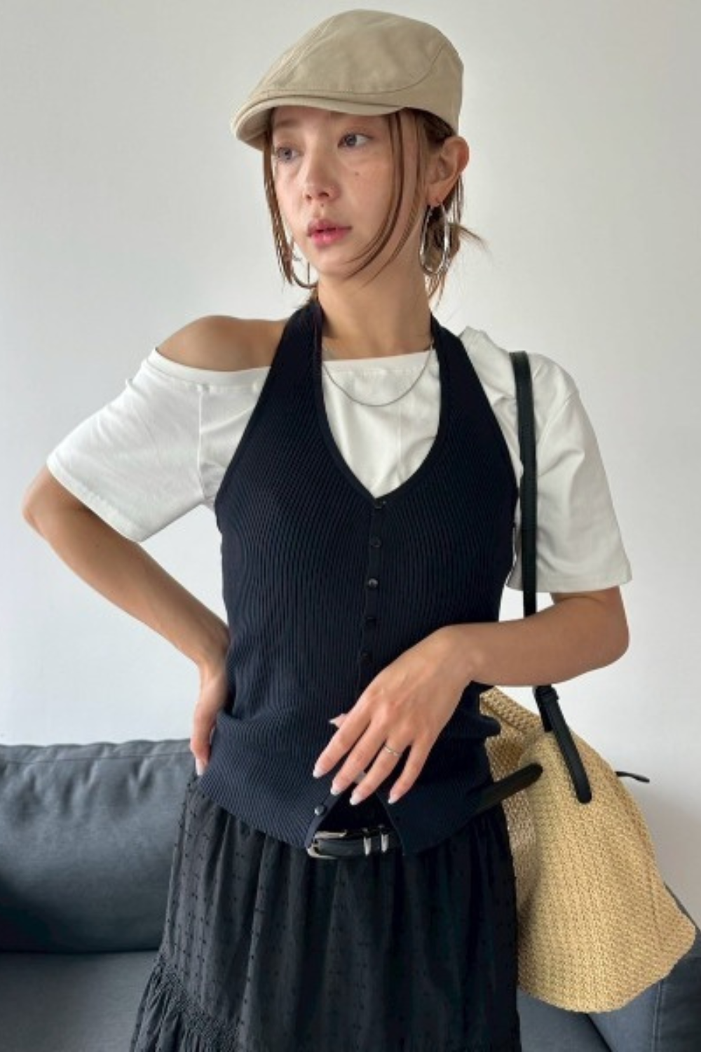 Draped off-shoulder TEE