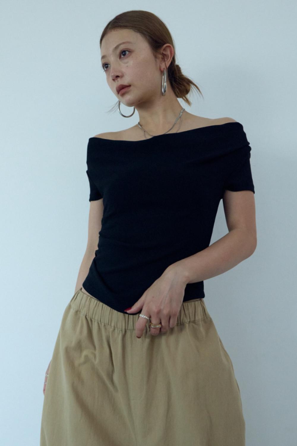 Draped off-shoulder TEE