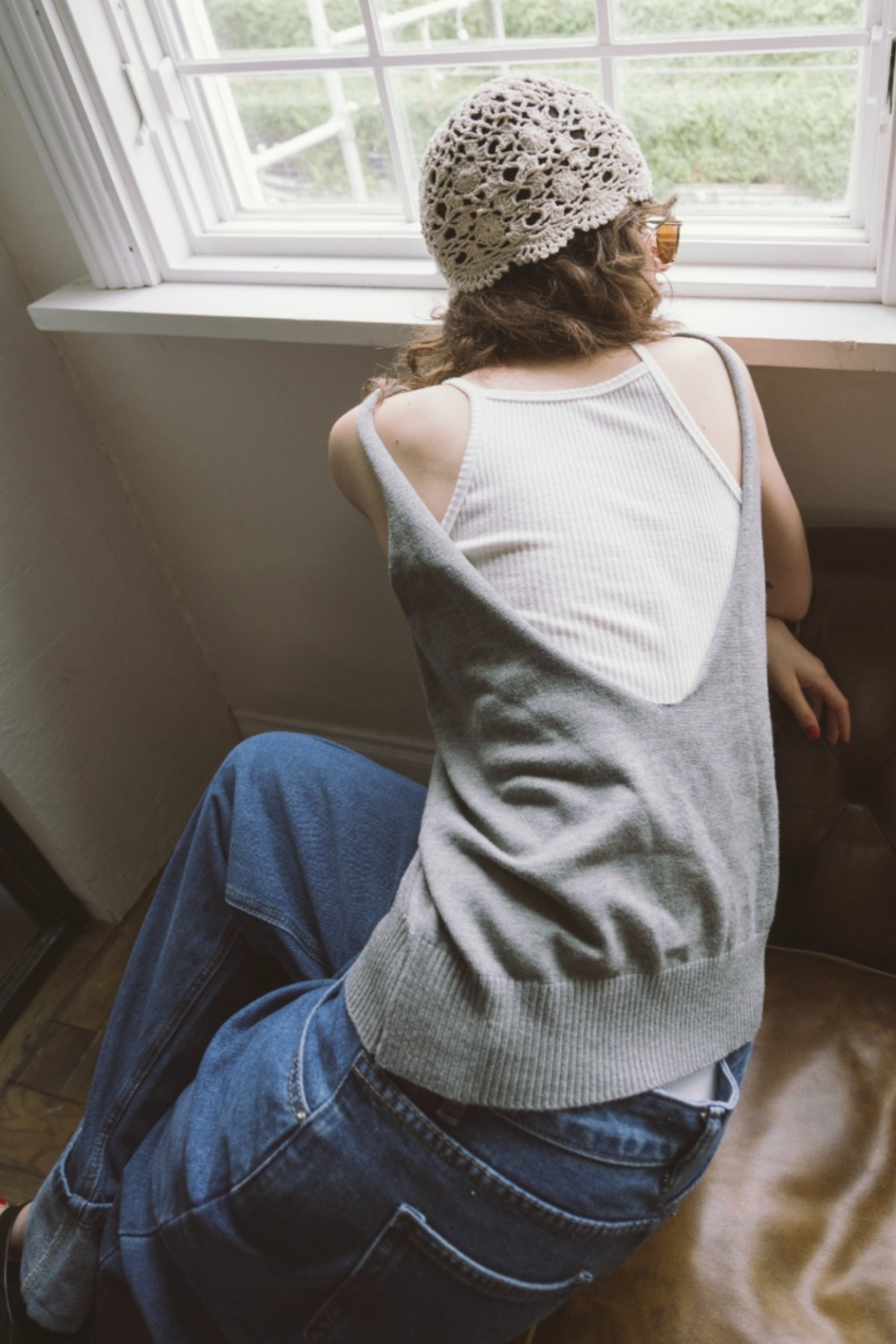 Open back knit tank