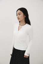 Snap-button henry-neck long sleeve TEE