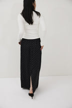 Dot satin long skirt