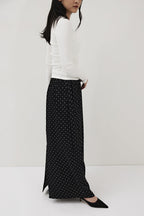 Dot satin long skirt