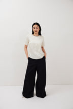 Dot satin half-sleeve blouse
