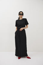 Dot satin long skirt