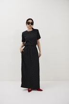 Dot satin half-sleeve blouse