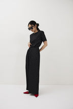 Dot satin long skirt