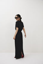 Dot satin long skirt