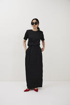 Dot satin long skirt