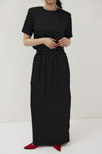 Dot satin long skirt