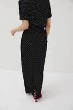 Dot satin long skirt