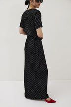 Dot satin long skirt