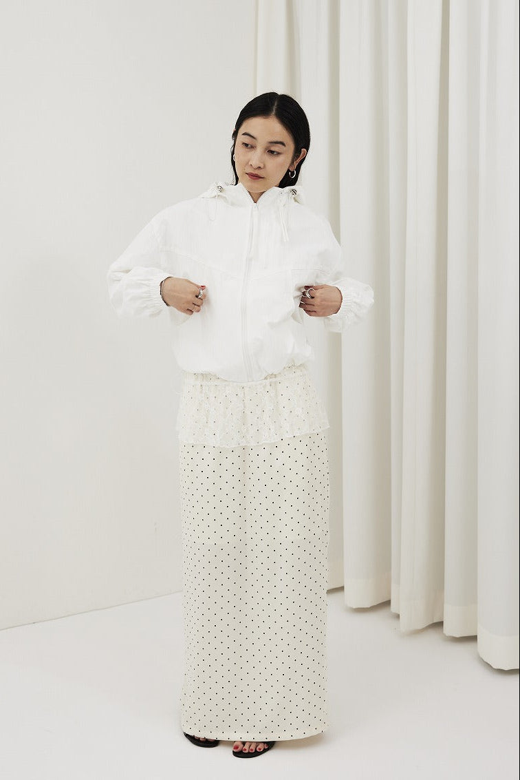 Dot satin long skirt