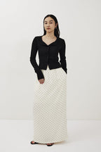 Dot satin long skirt