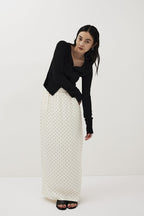 Dot satin long skirt