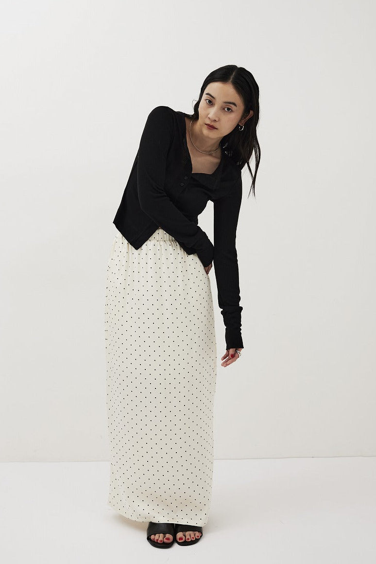 Dot satin long skirt