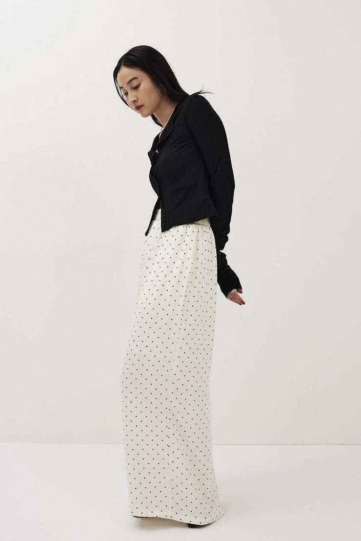 Dot satin long skirt