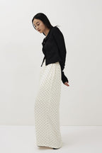 Dot satin long skirt