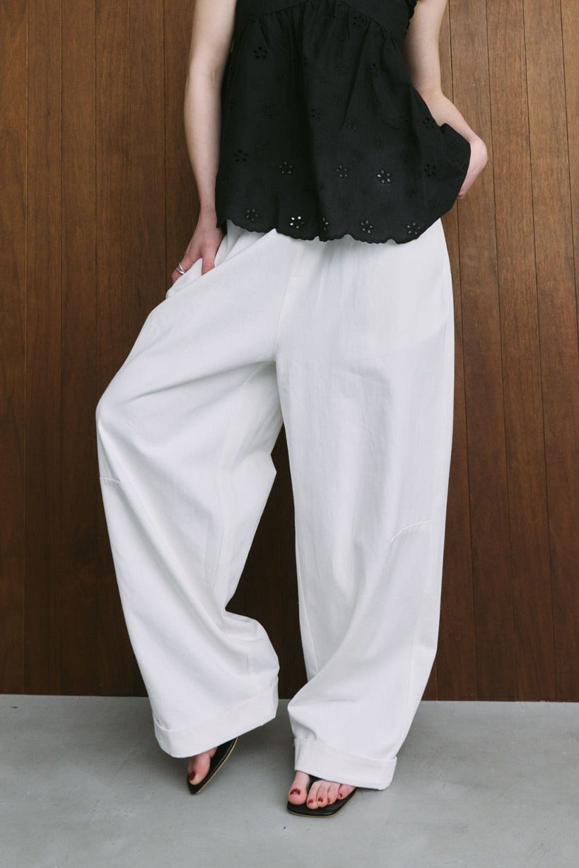 Cotton roll-up curved pants