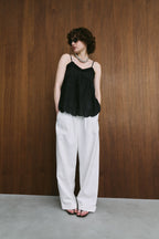 Cotton roll-up curved pants