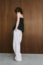 Cotton roll-up curved pants